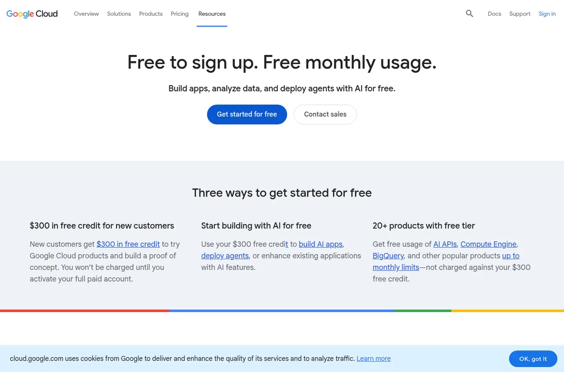 صفحه رسمی Google Cloud Free Trial و پیشنهاد اعتبار ۳۰۰ دلاری